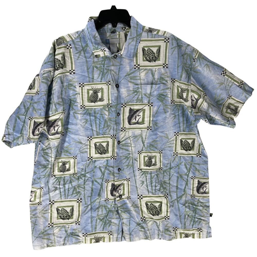 Half Moon Bay Shirt Men Size 2XL Blue Short Sleeves Swordfish Pineapple Hawaiian